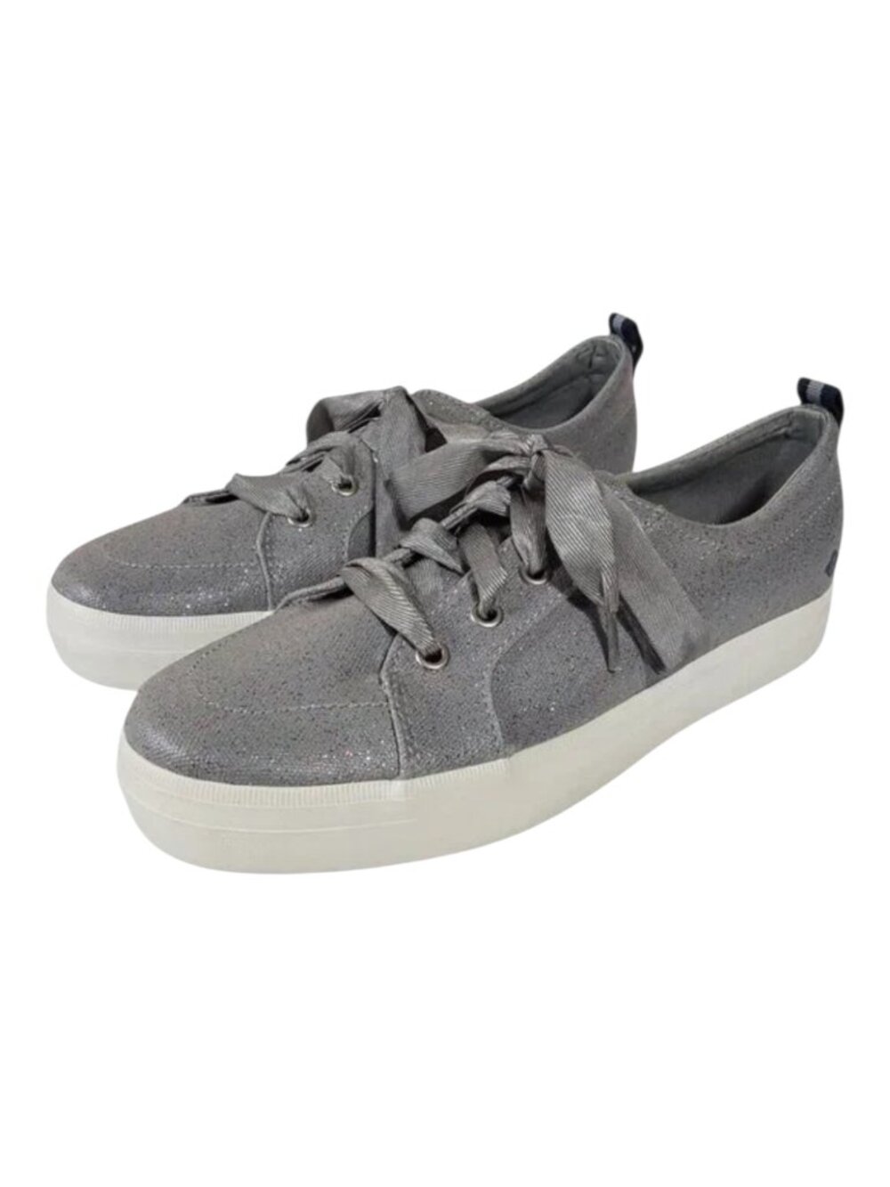 Sperry Crest Vibe Silver Sparkle Ribbon Topsider Sneaker - Excellent Cond - 3.5